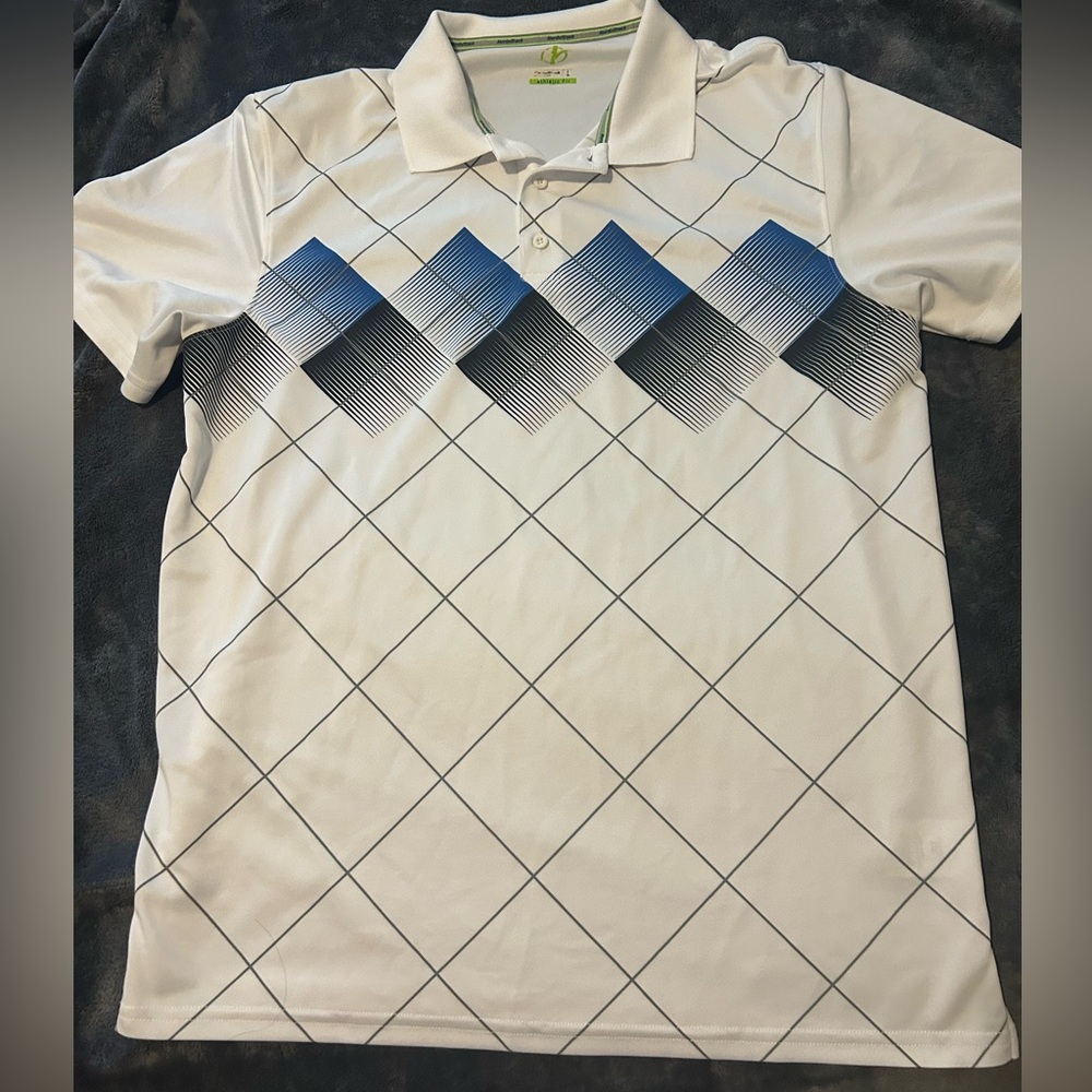 Men's White and Blue Polo Shirt